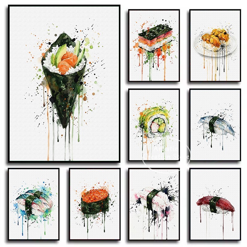 Japanese Food Lifestyle - Pintura em Aquarela de Comida Japonesa: